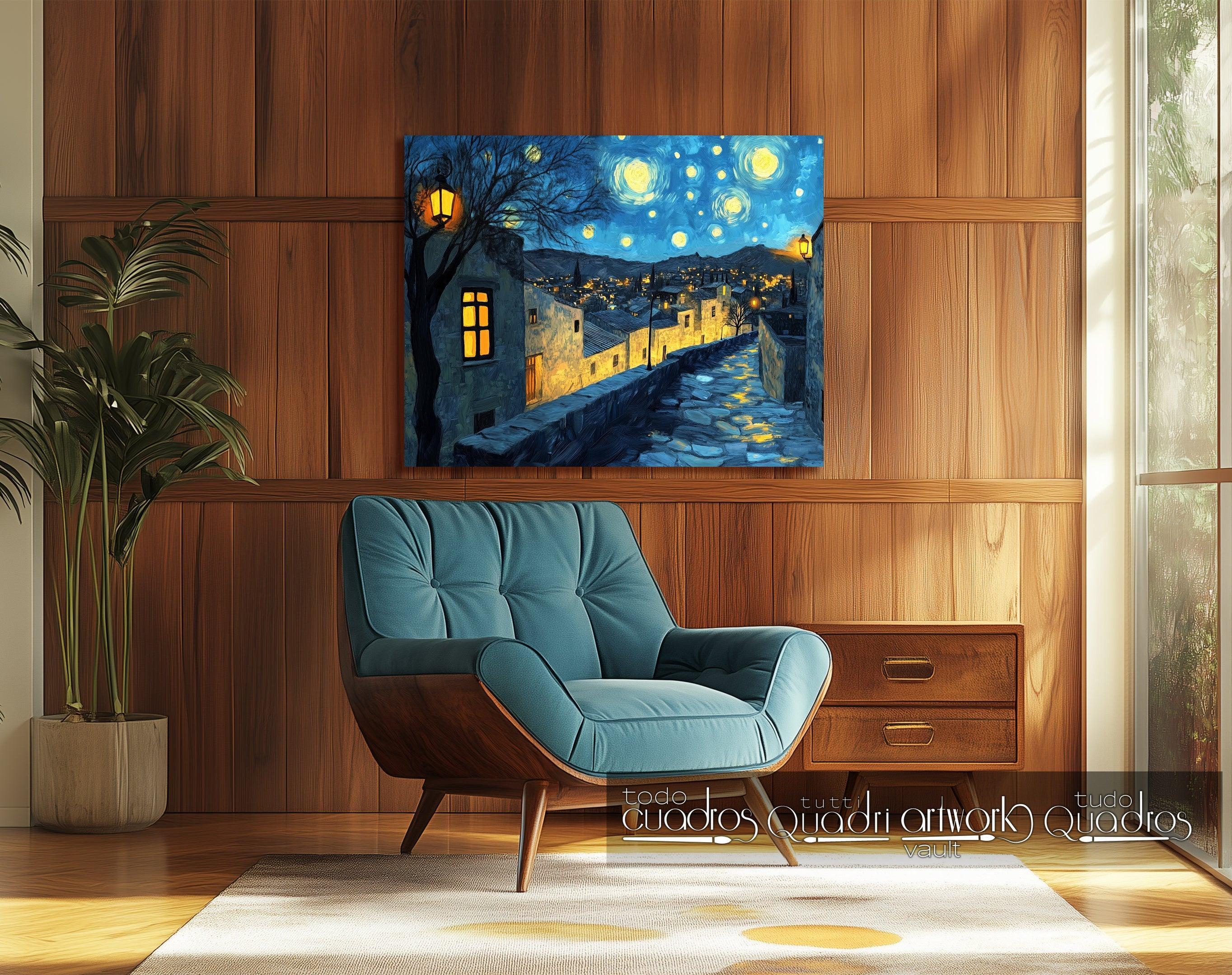 Straßen aus Licht und Sternen, im modernen Stil von Van Gogh