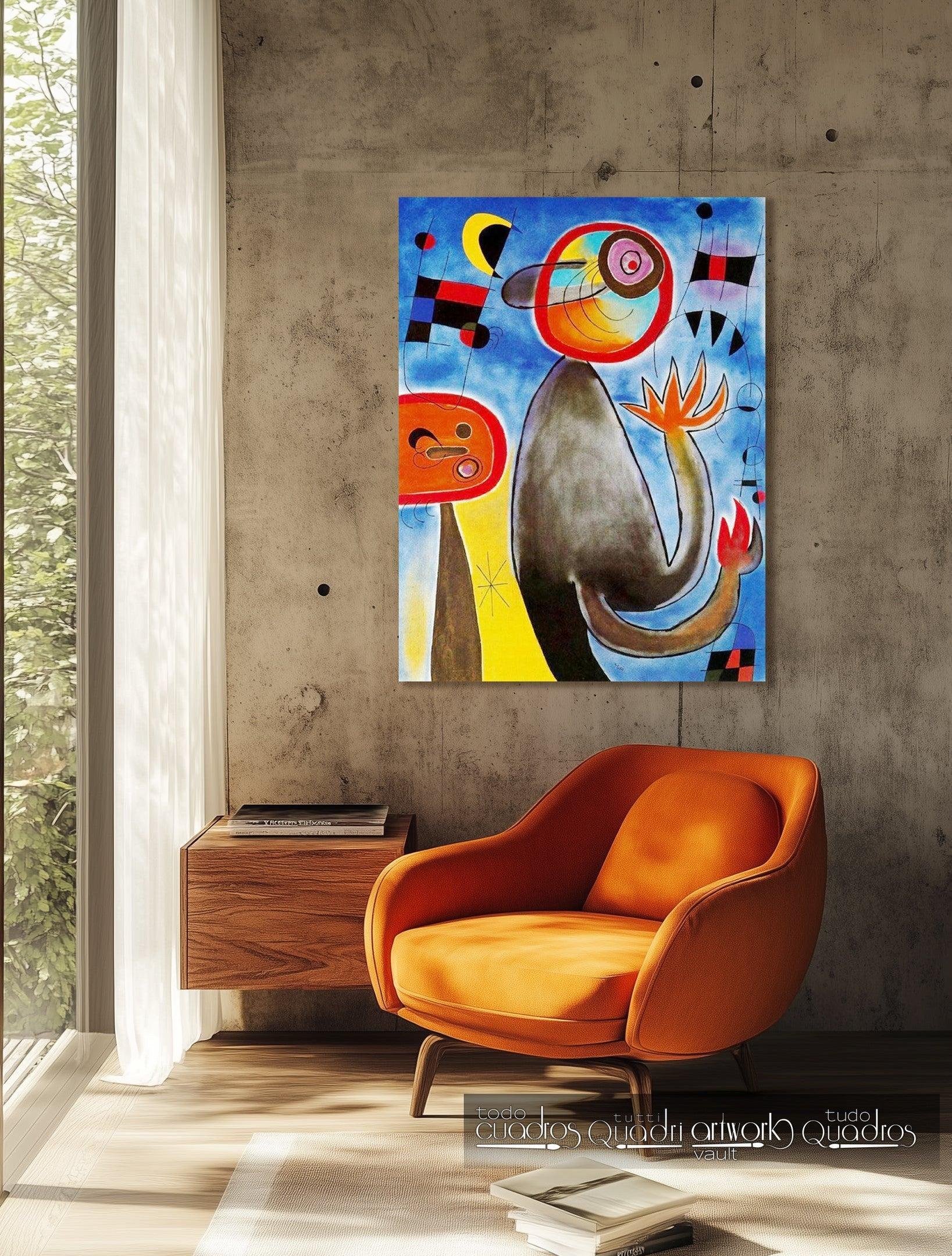 Leitern durchqueren den blauen Himmel in einem Feuerrad, Miró