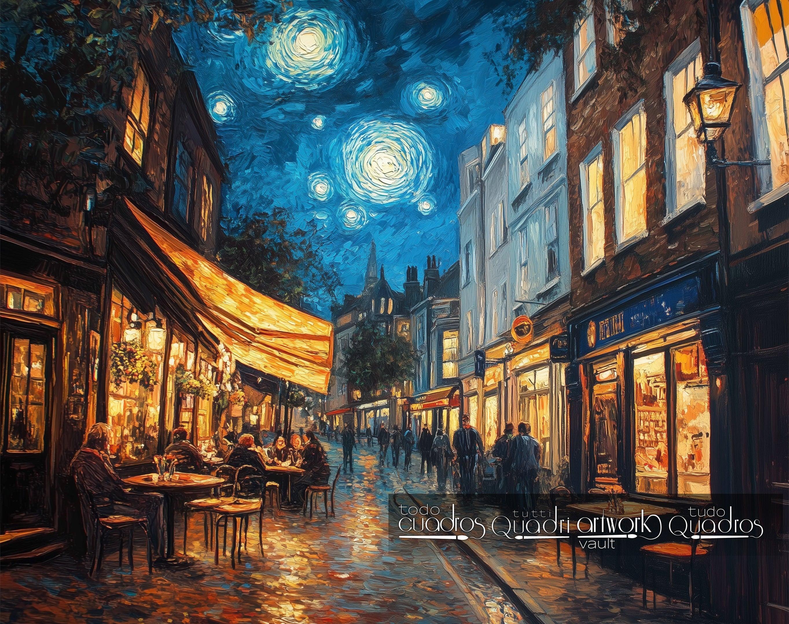 Spiegelungen einer Nacht auf der Terrasse, im Stil von Van Gogh