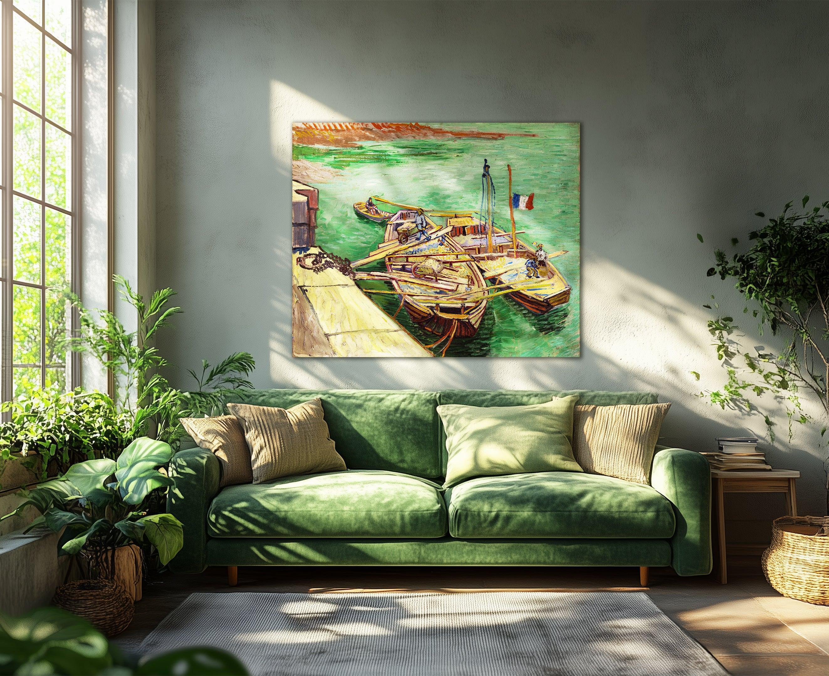 Kai mit Männern beim Entladen von Sandkähnen, Van Gogh