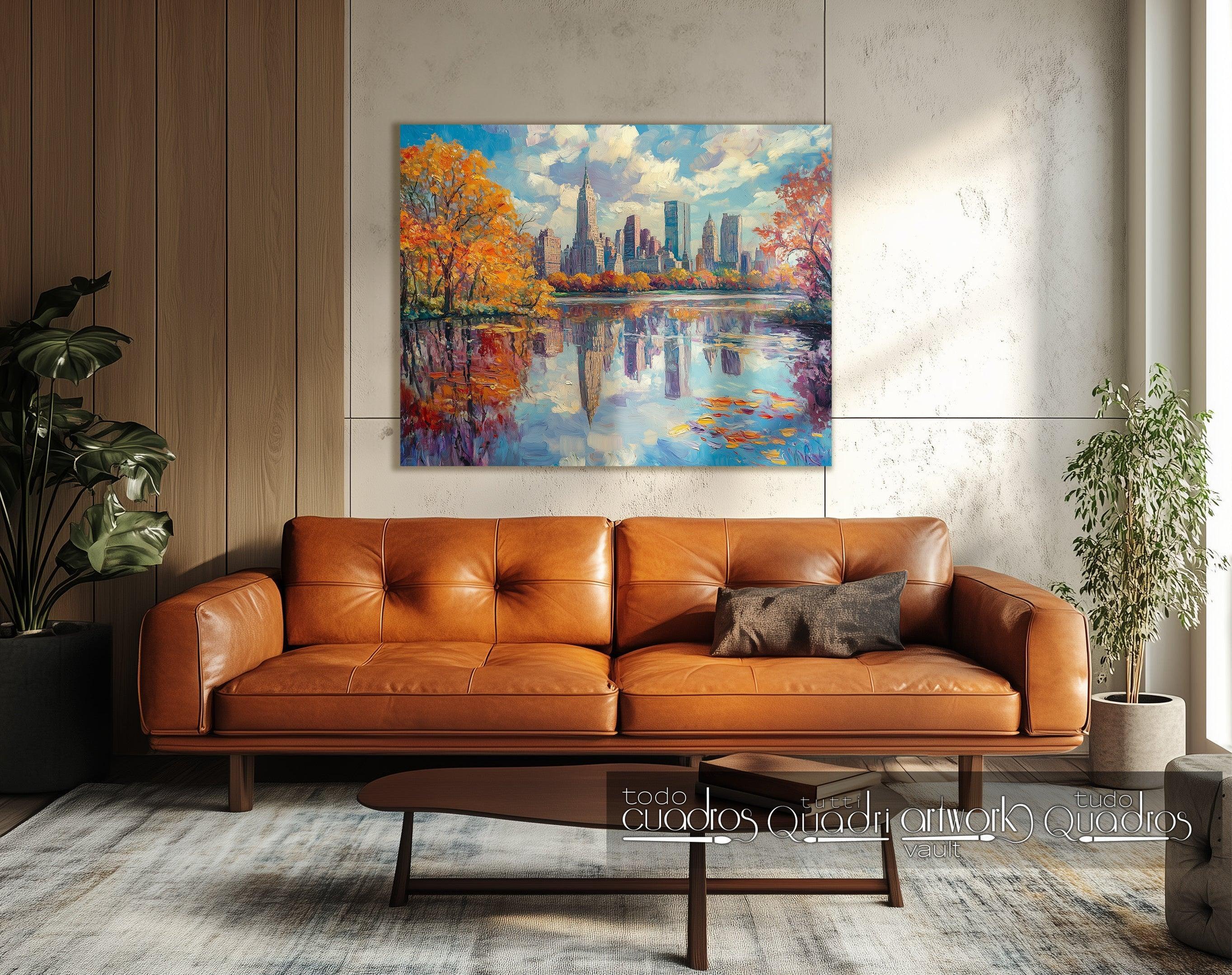 Herbstspiegelungen in New York, im Stil von Monet