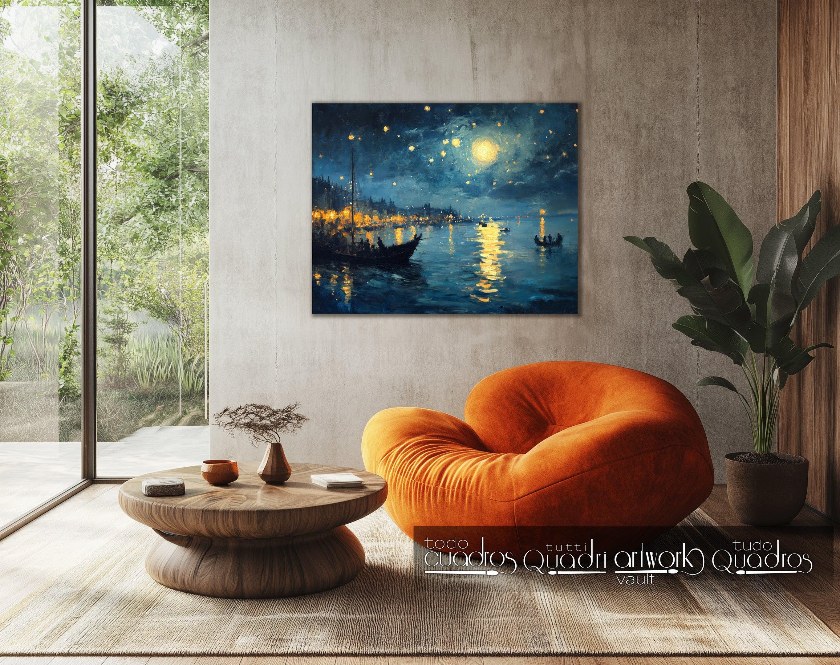 Eindrücke einer strahlenden Nacht, im Stil von Monet
