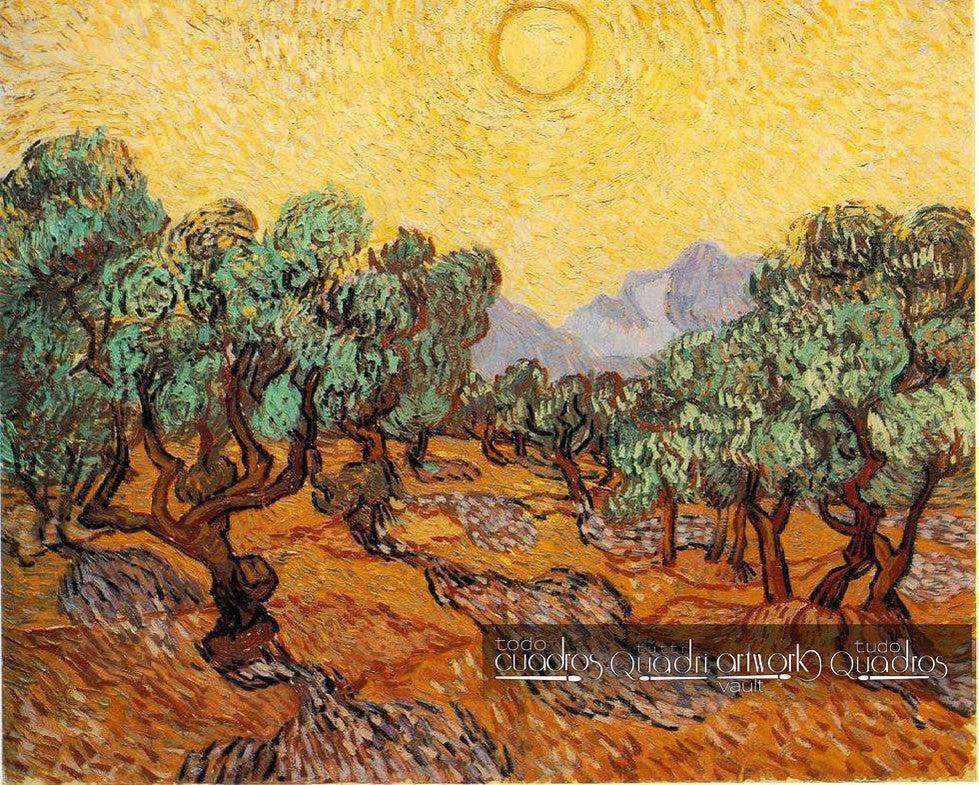 Olivenbäume mit gelbem Himmel und Sonne, Van Gogh
