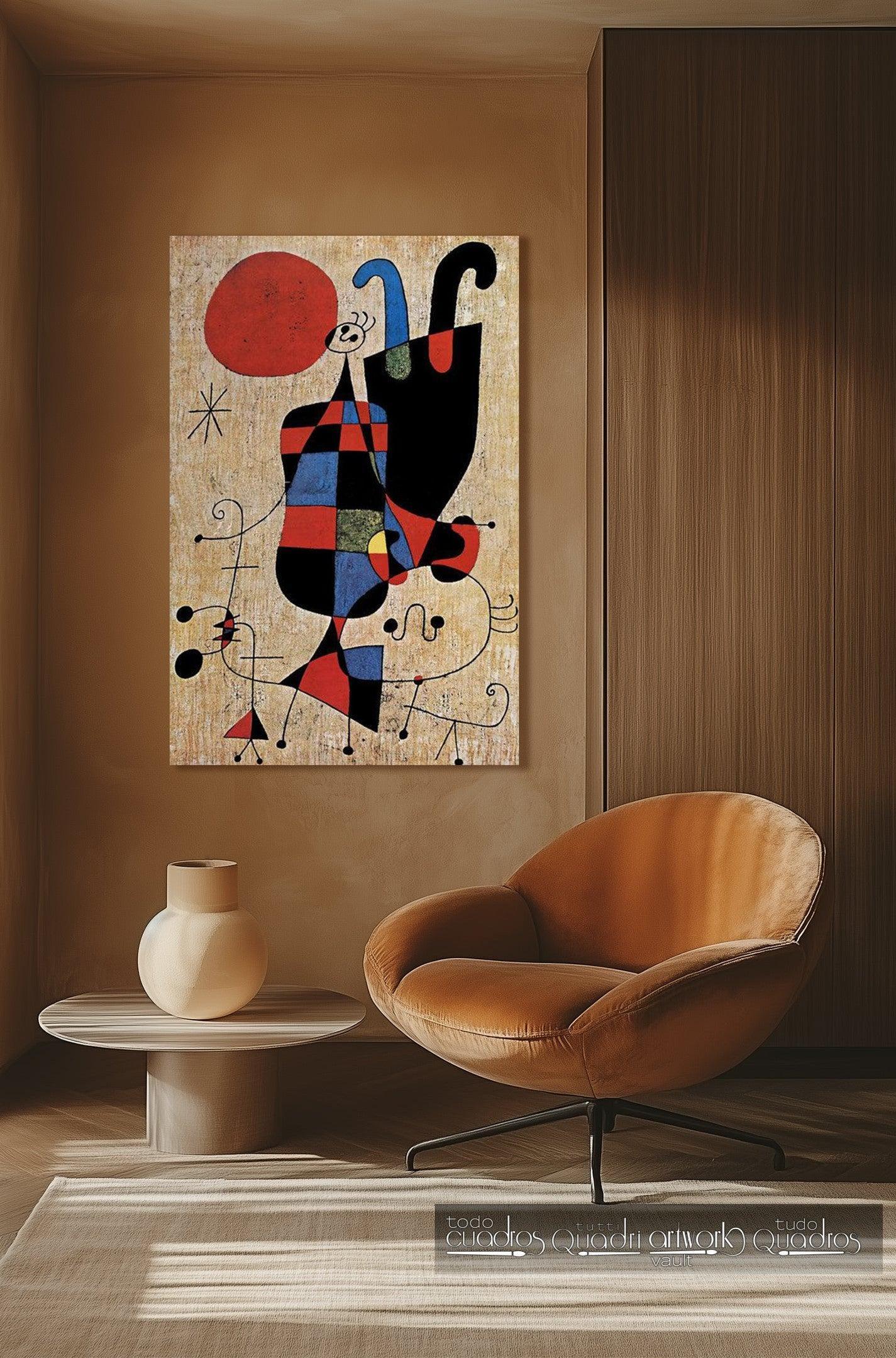 Figuren und Hund vor der Sonne, Miró