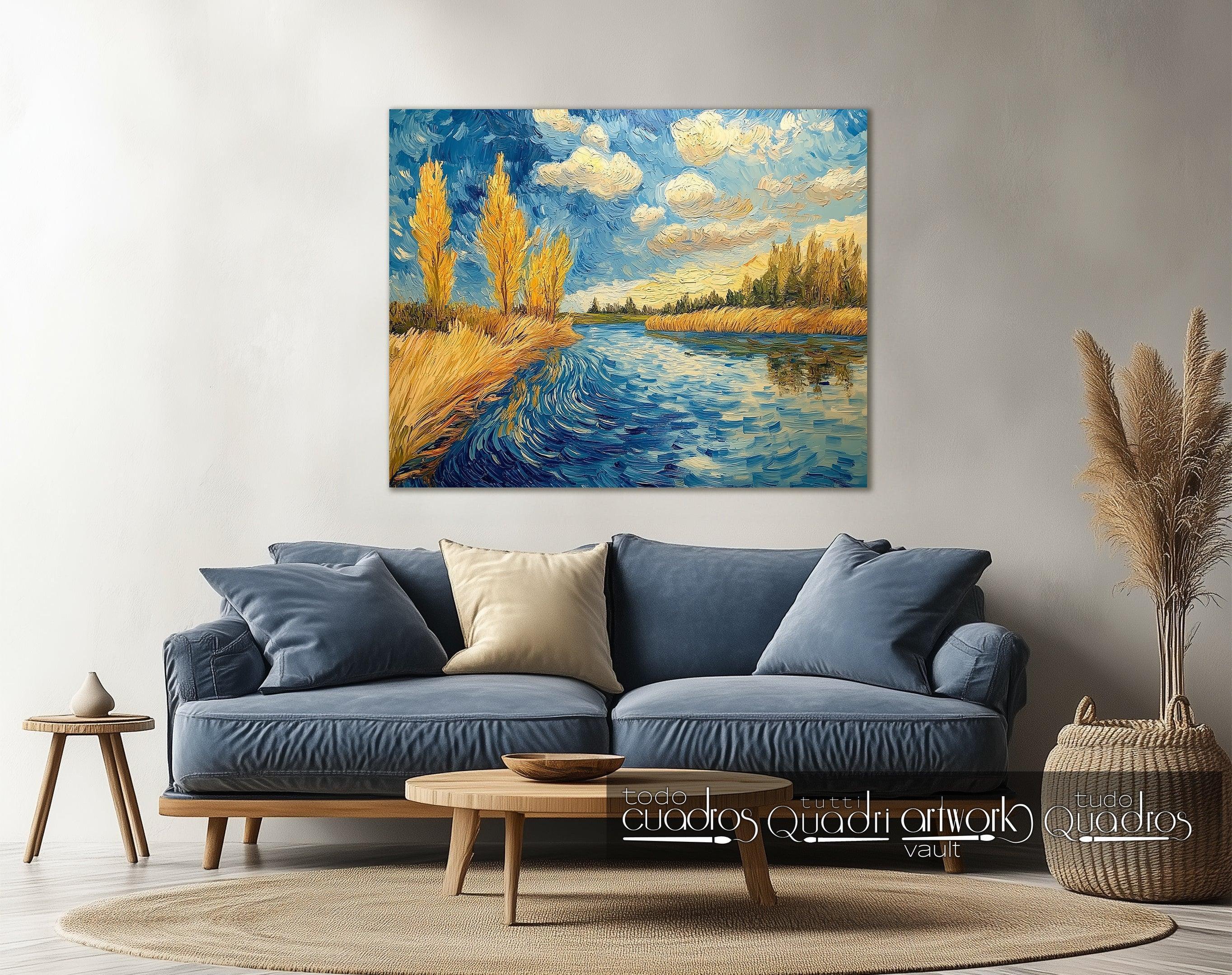 Flusslandschaft, im Stil von Van Gogh