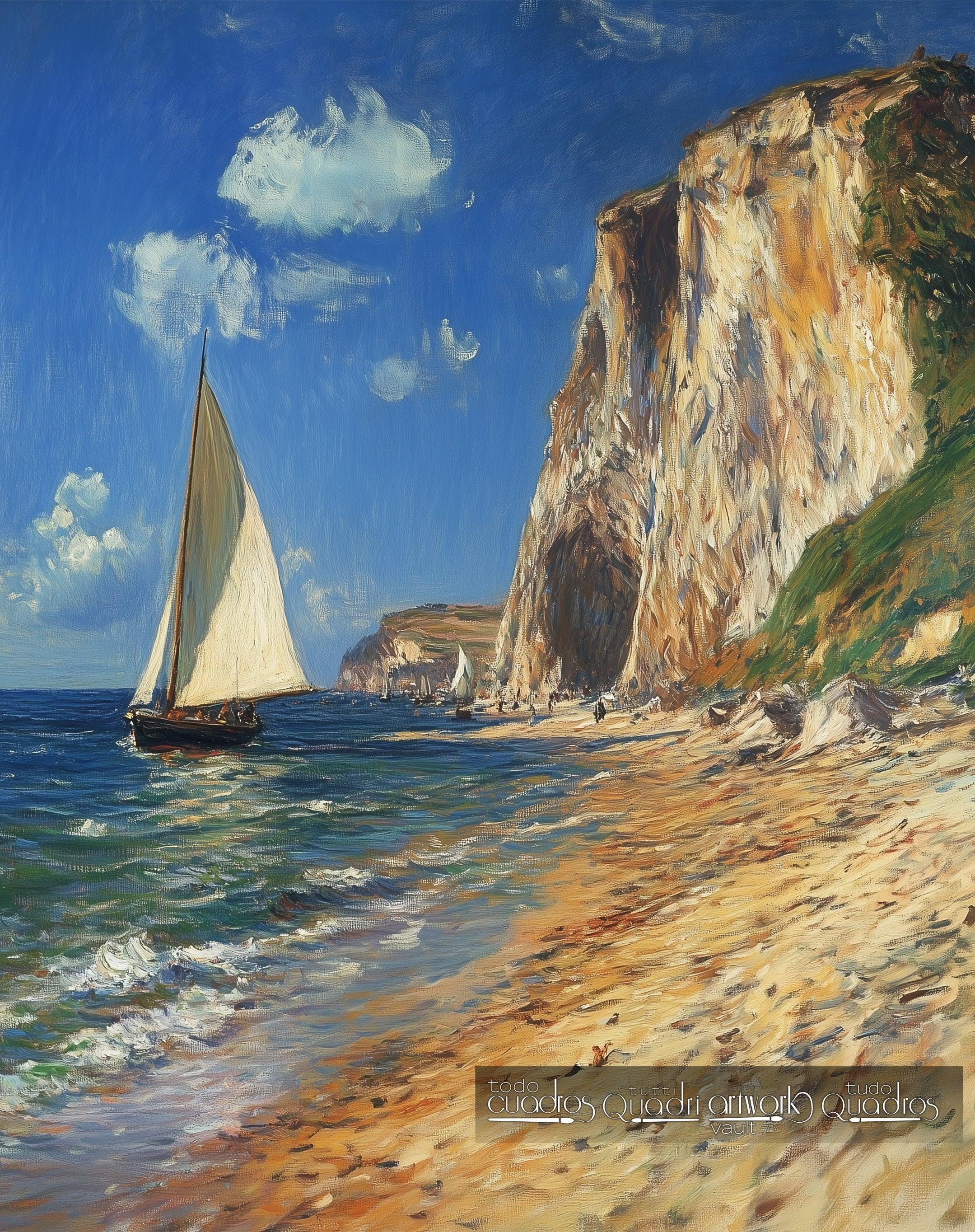 Segelboot an der Klippe, im Stil von Monet