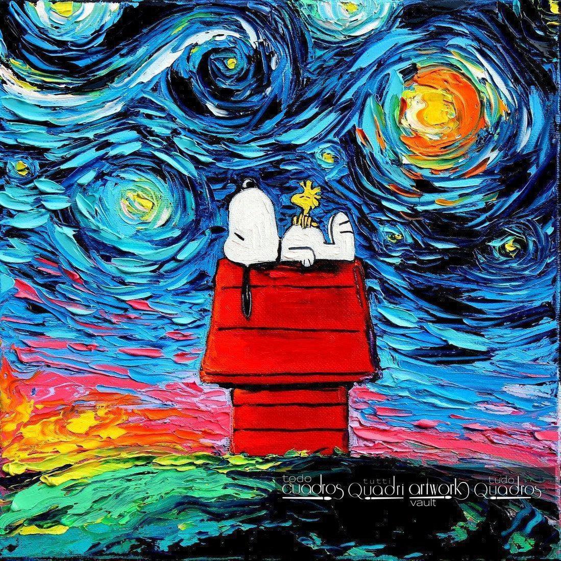 Snoopy in der sternklaren Nacht, Öl