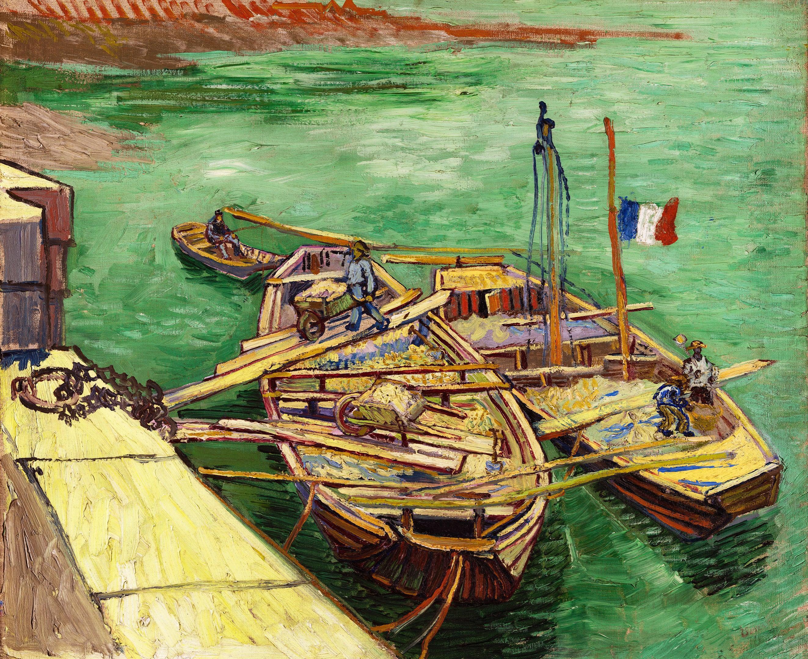 Kai mit Männern beim Entladen von Sandkähnen, Van Gogh