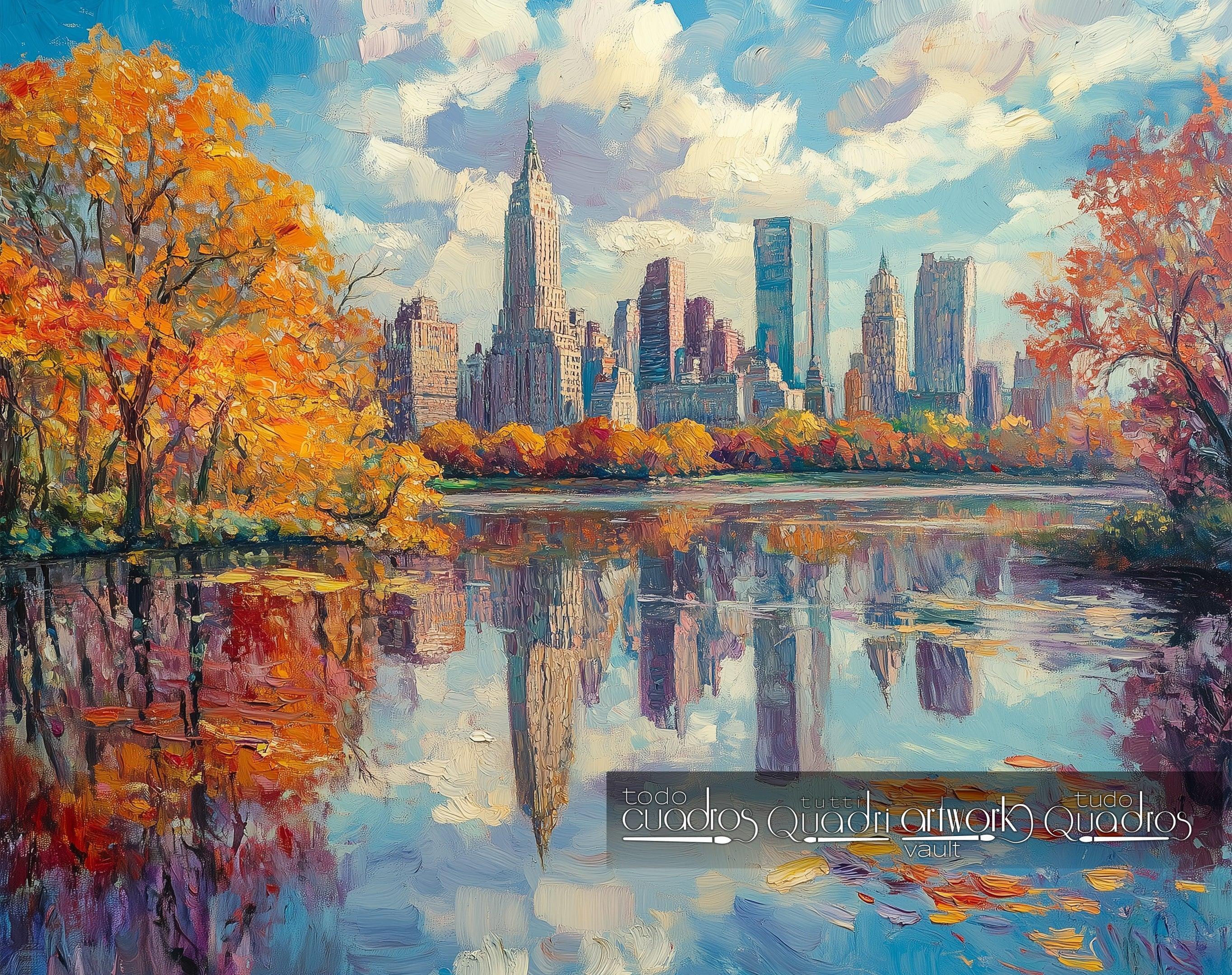 Herbstspiegelungen in New York, im Stil von Monet