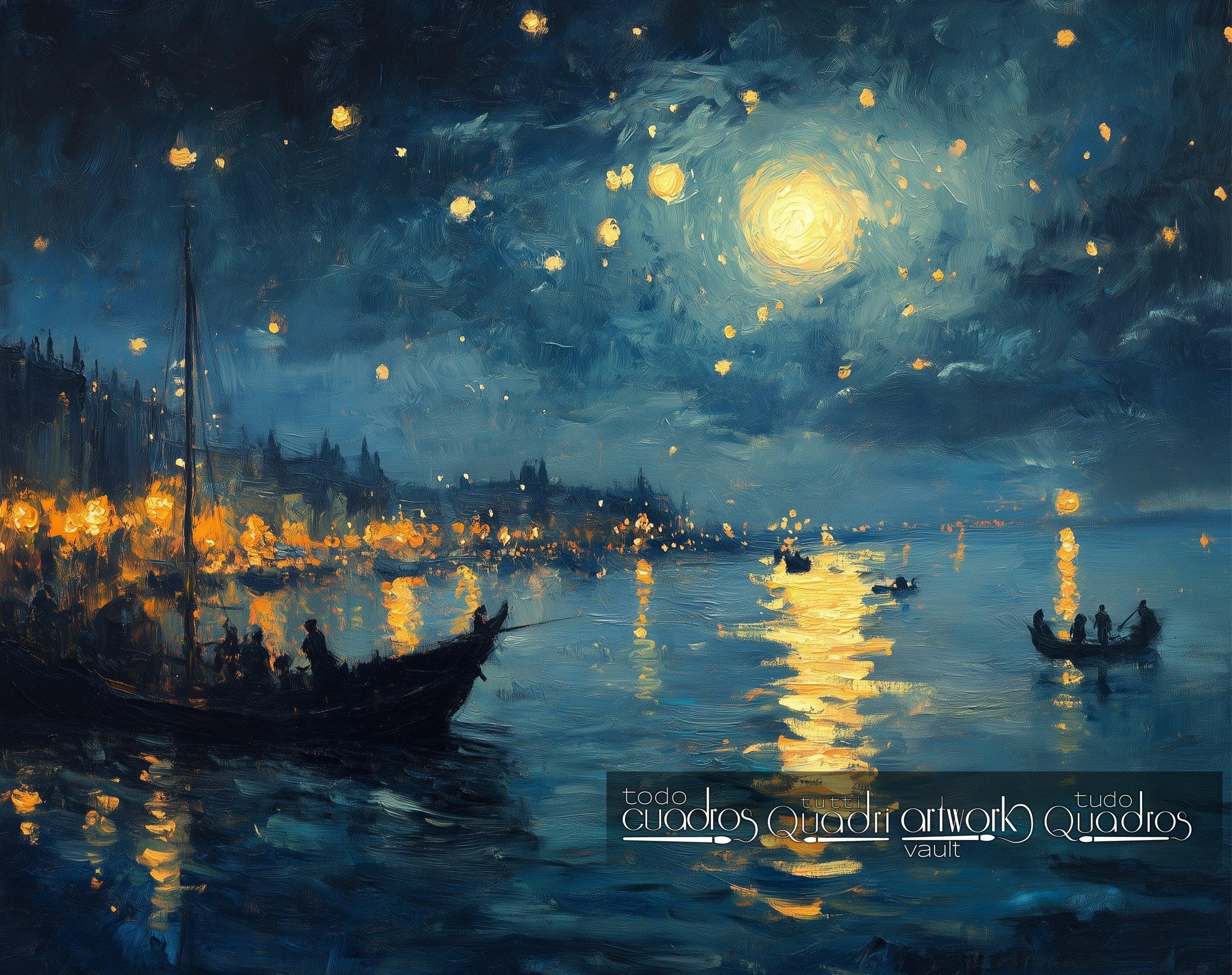 Eindrücke einer strahlenden Nacht, im Stil von Monet