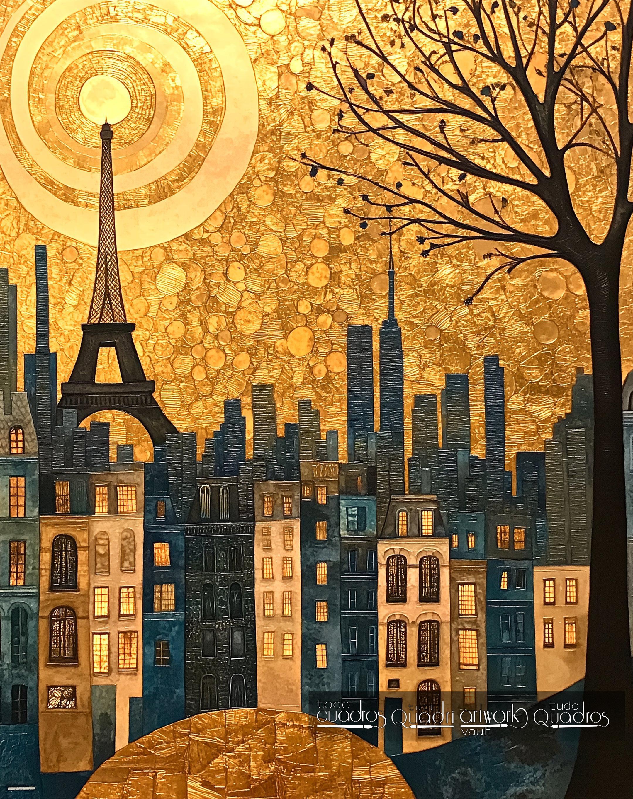 Modernistischer Traum in der Stadt des Lichts, im Stil von Klimt