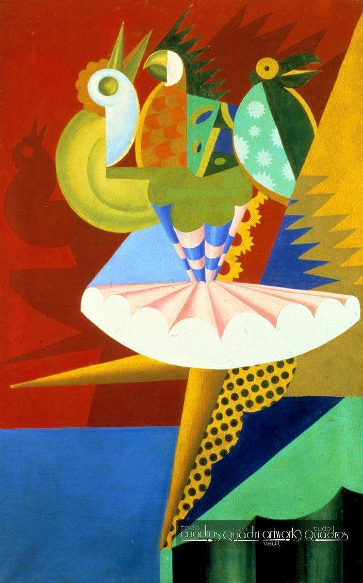 Rotation von Tänzerin und Papageien, Depero